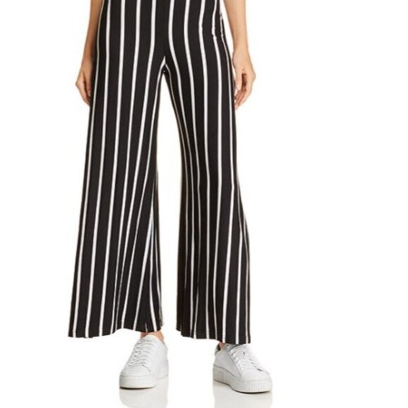 Olivaceous Pants - Olivaceous Women's Striped Relaxed Fit Trousers black white  size small